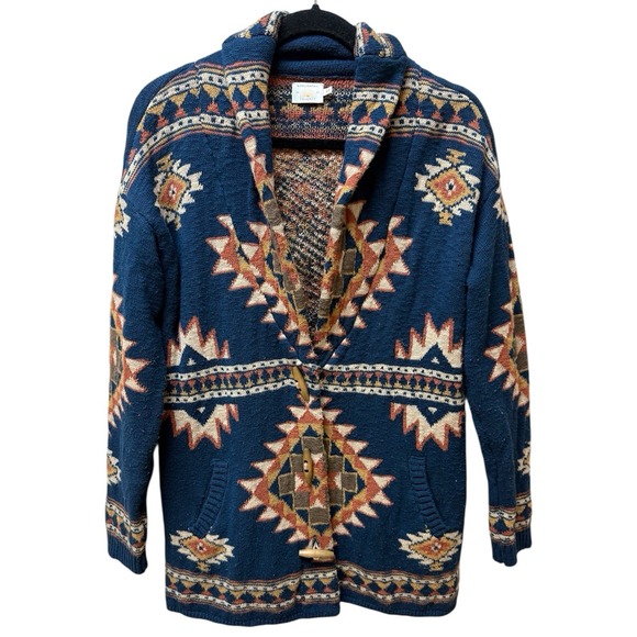 Faherty B.YELLOWTAIL Women's Lodge Cardigan Aztec Cotton Coat Boho.Sz S - Picture 2 of 13